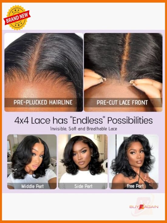 Glueless Body Wave Bob Wig Human Hair Pre Plucked Pre Cut 4x4 Lace Front 180